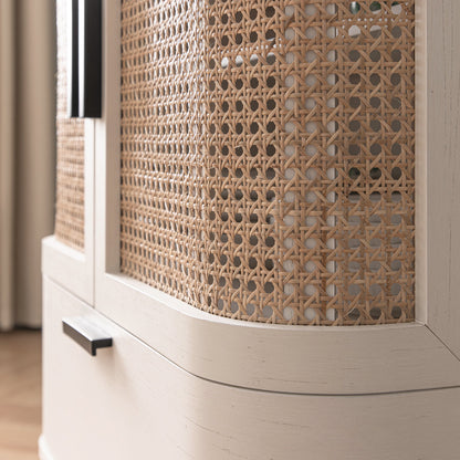 Petit buffet Izzy en rotin incurvé à 1 tiroir, blanc