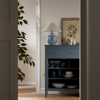 Petit buffet Oakham avec tiroir, bleu orage