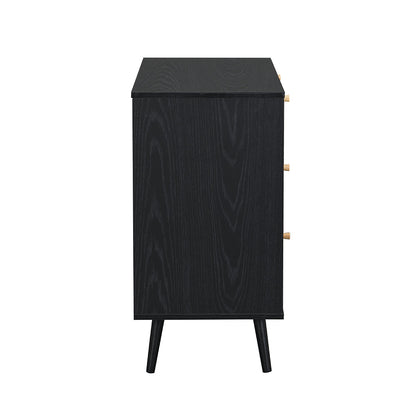 Commode 3 tiroirs en rotin tressé Anya de couleur noire