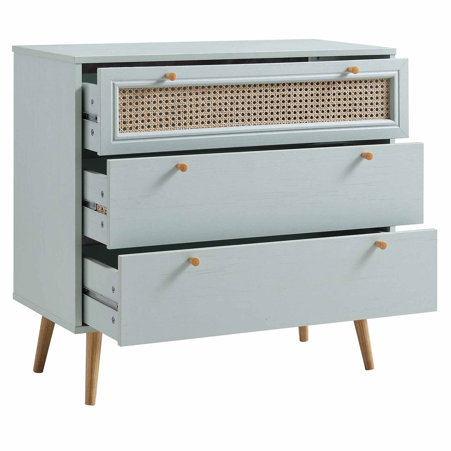 Commode 3 tiroirs en rotin tressé Anya couleur menthe