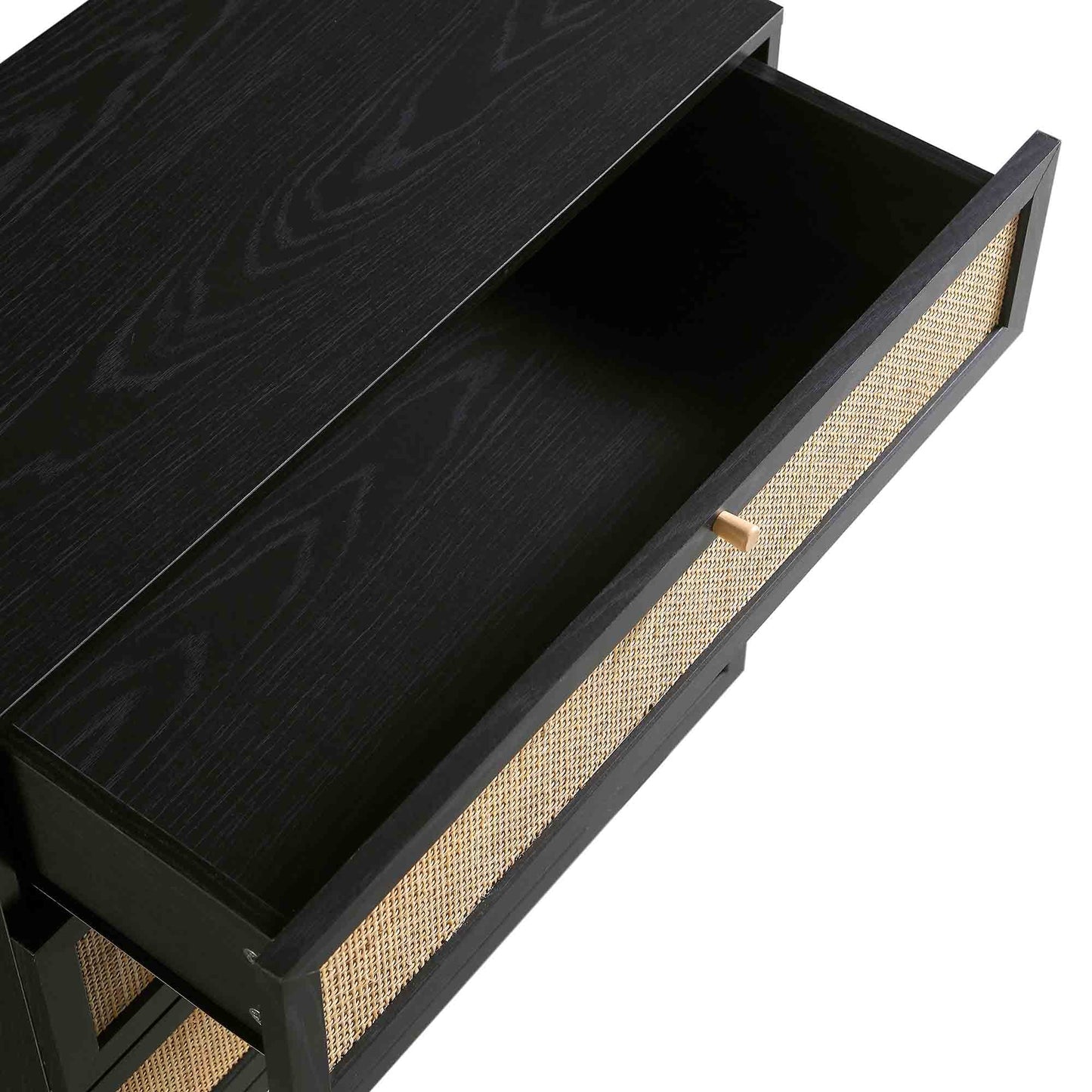 Commode haute 4 tiroirs en rotin tressé Frances, noire