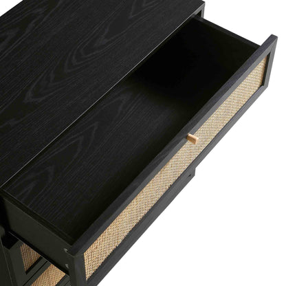 Commode haute 4 tiroirs en rotin tressé Frances, noire