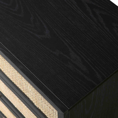 Commode haute 4 tiroirs en rotin tressé Frances, noire