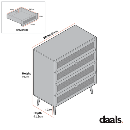 Commode haute à 4 tiroirs en rotin tressé Frances, menthe