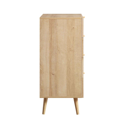 Commode haute 4 tiroirs en rotin tressé Frances, naturel