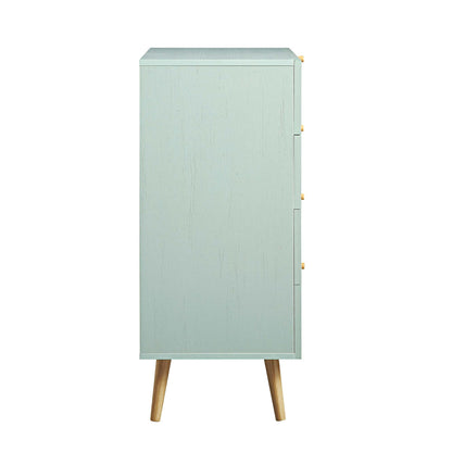 Commode haute à 4 tiroirs en rotin tressé Frances, menthe