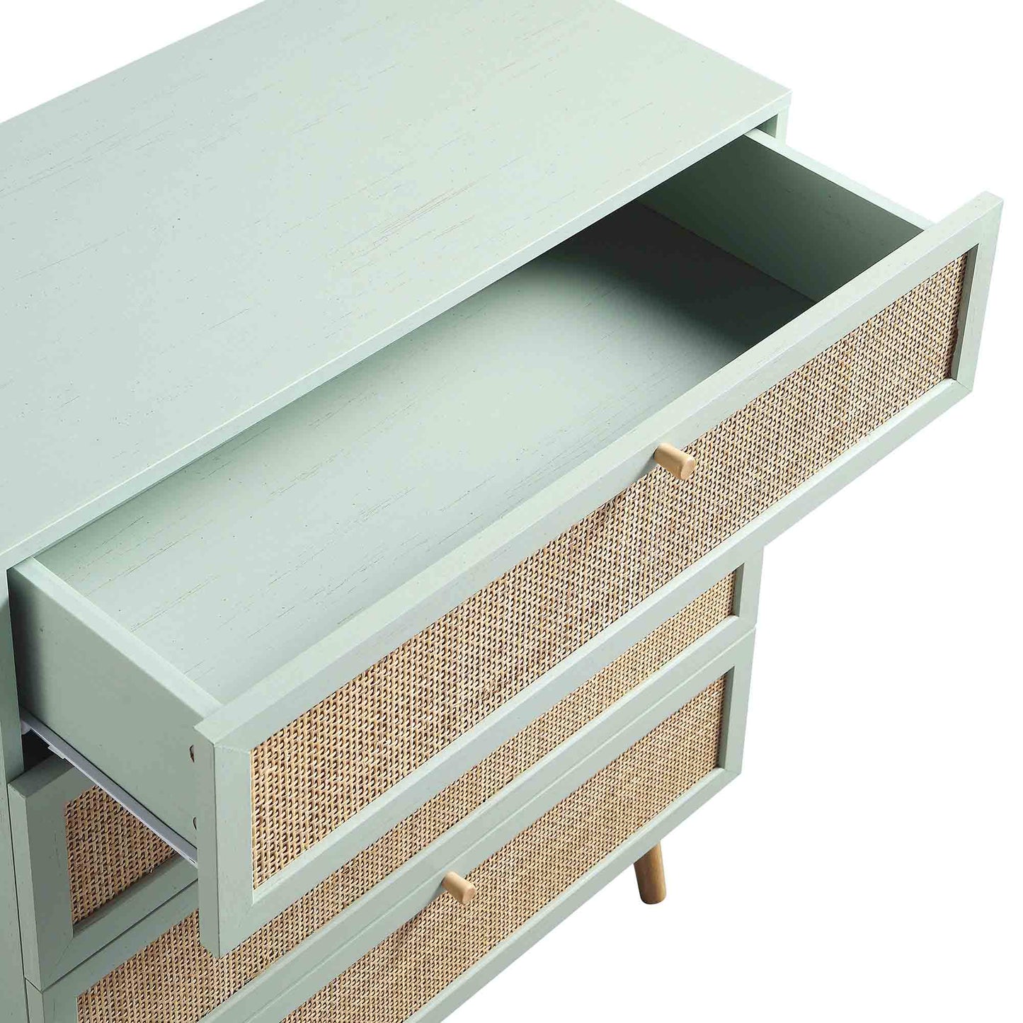 Commode haute à 4 tiroirs en rotin tressé Frances, menthe
