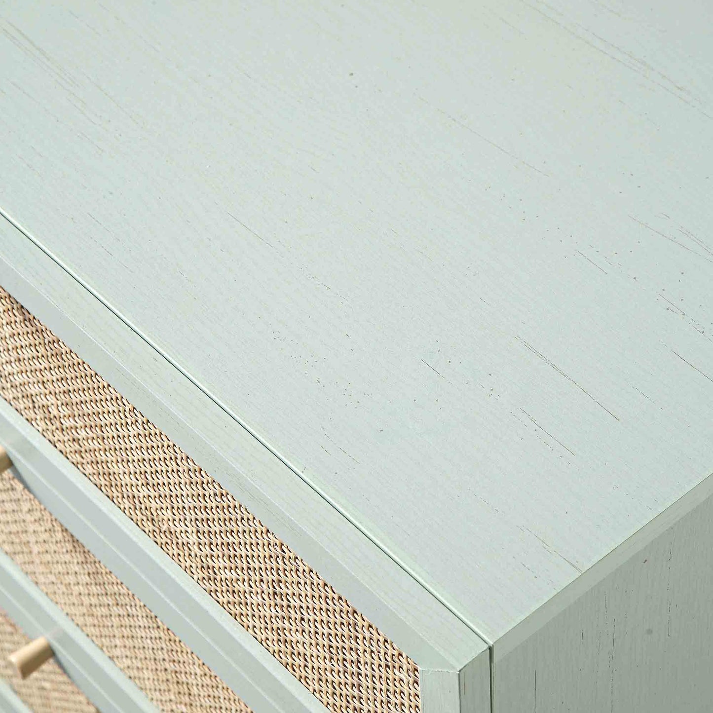 Commode haute à 4 tiroirs en rotin tressé Frances, menthe