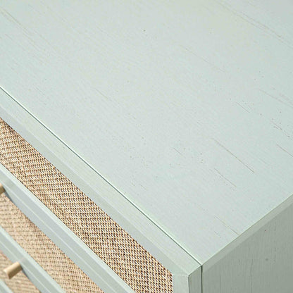 Commode haute à 4 tiroirs en rotin tressé Frances, menthe