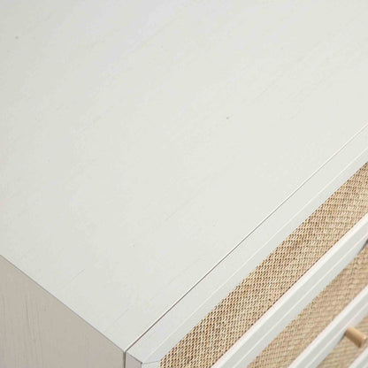 Commode haute 4 tiroirs en rotin tressé Frances, blanche