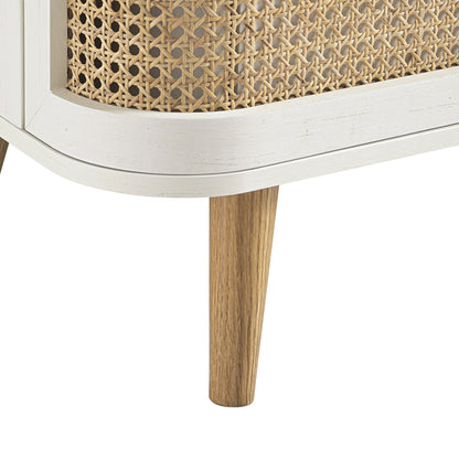 Commode 3 tiroirs en rotin courbé Izzy, blanche