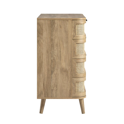 Commode 5 tiroirs en rotin courbé Izzy, naturel