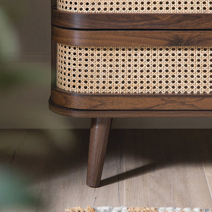 Commode 5 tiroirs en rotin courbé Izzy, noyer