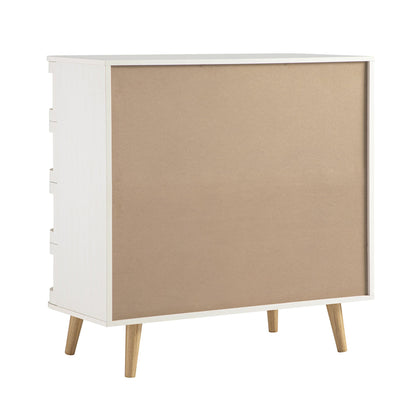 Commode 5 tiroirs en rotin courbé Izzy, blanche