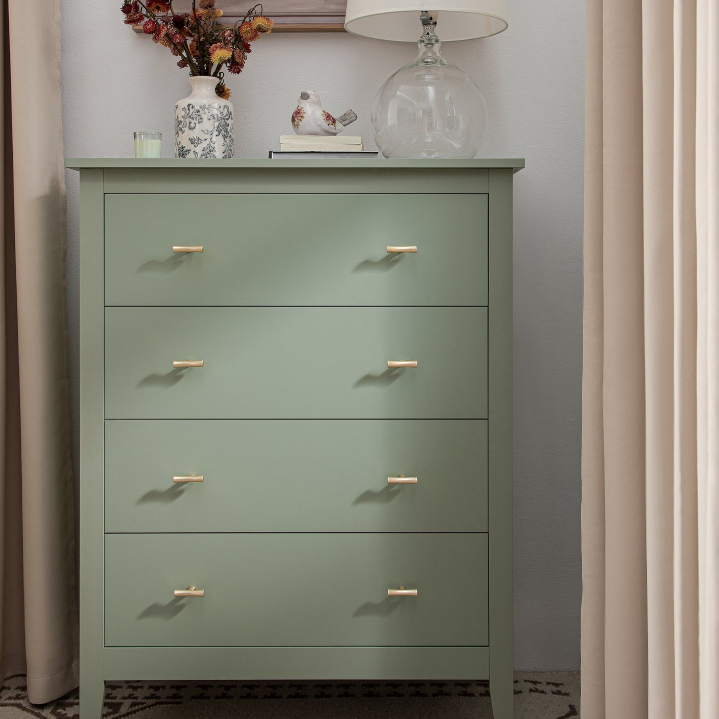 Commode 4 tiroirs Oakham, sauge du désert