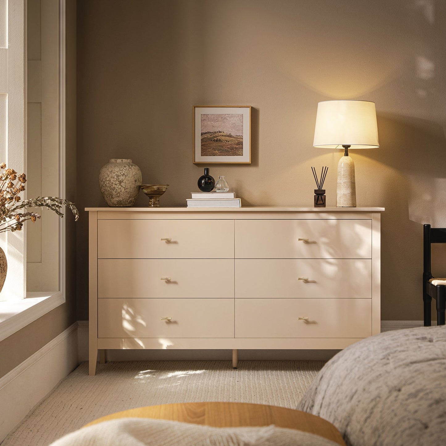 Commode 6 tiroirs Oakham, rose nude