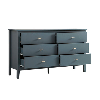 Commode 6 tiroirs Oakham, bleu orage