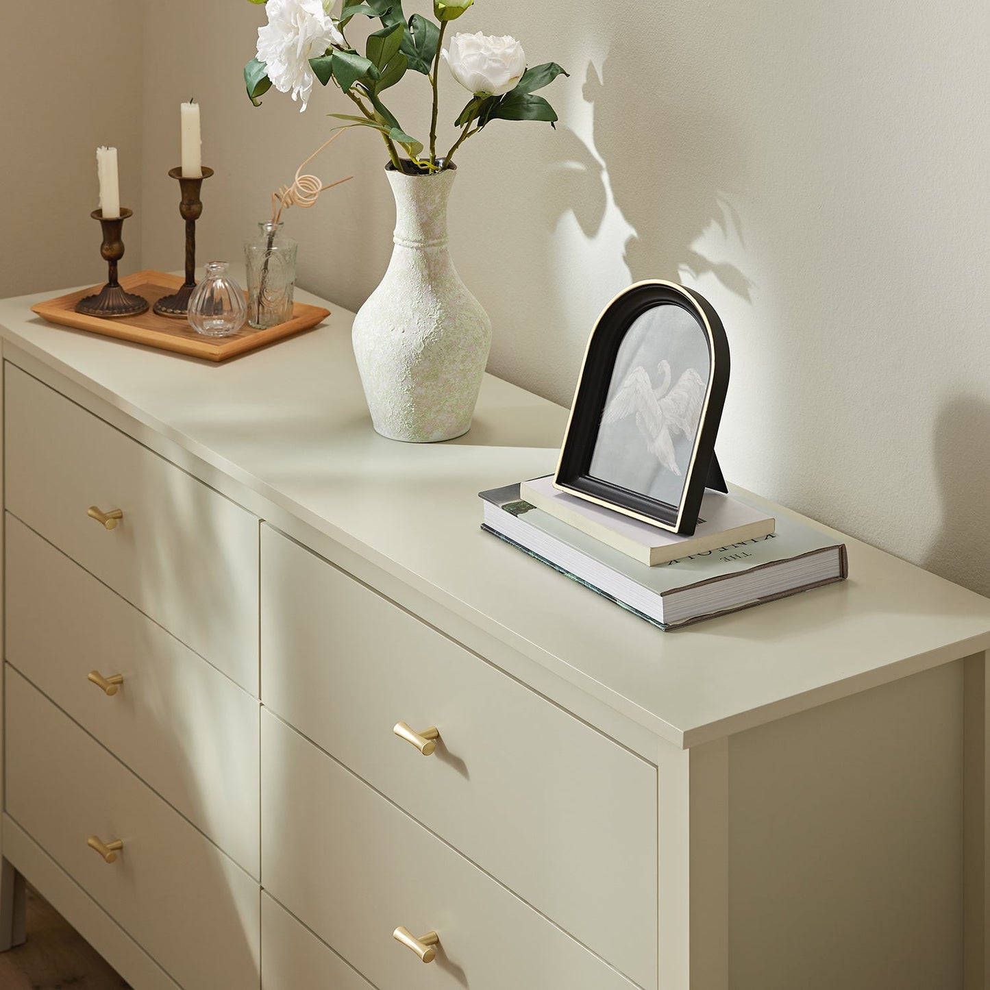 Commode 6 tiroirs Oakham, blanc ombré