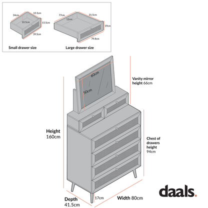 Commode haute en rotin tressé Frances avec miroir, couleur naturelle