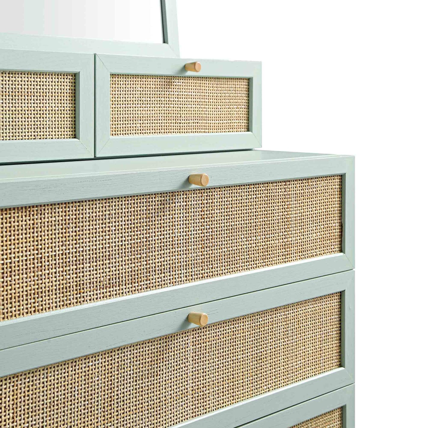 Commode haute en rotin tressé Frances avec miroir, menthe