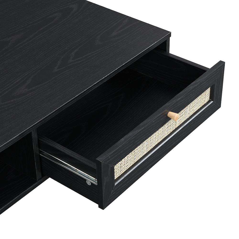 Table basse en rotin tressé Frances en bois de couleur noire