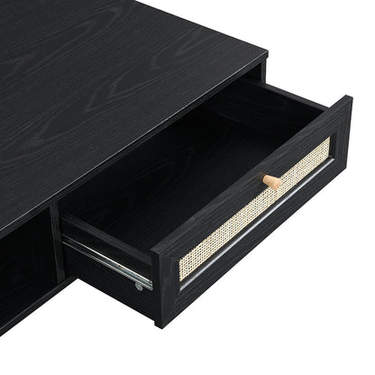 Table basse en rotin tressé Frances en bois de couleur noire