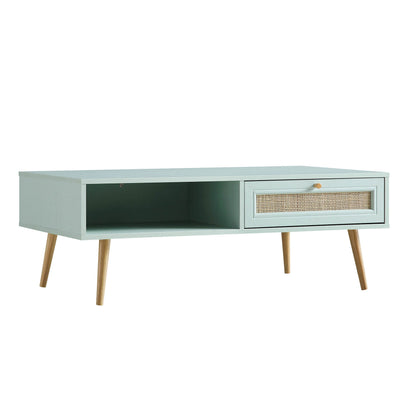 Table basse en rotin tressé Frances en bois couleur menthe