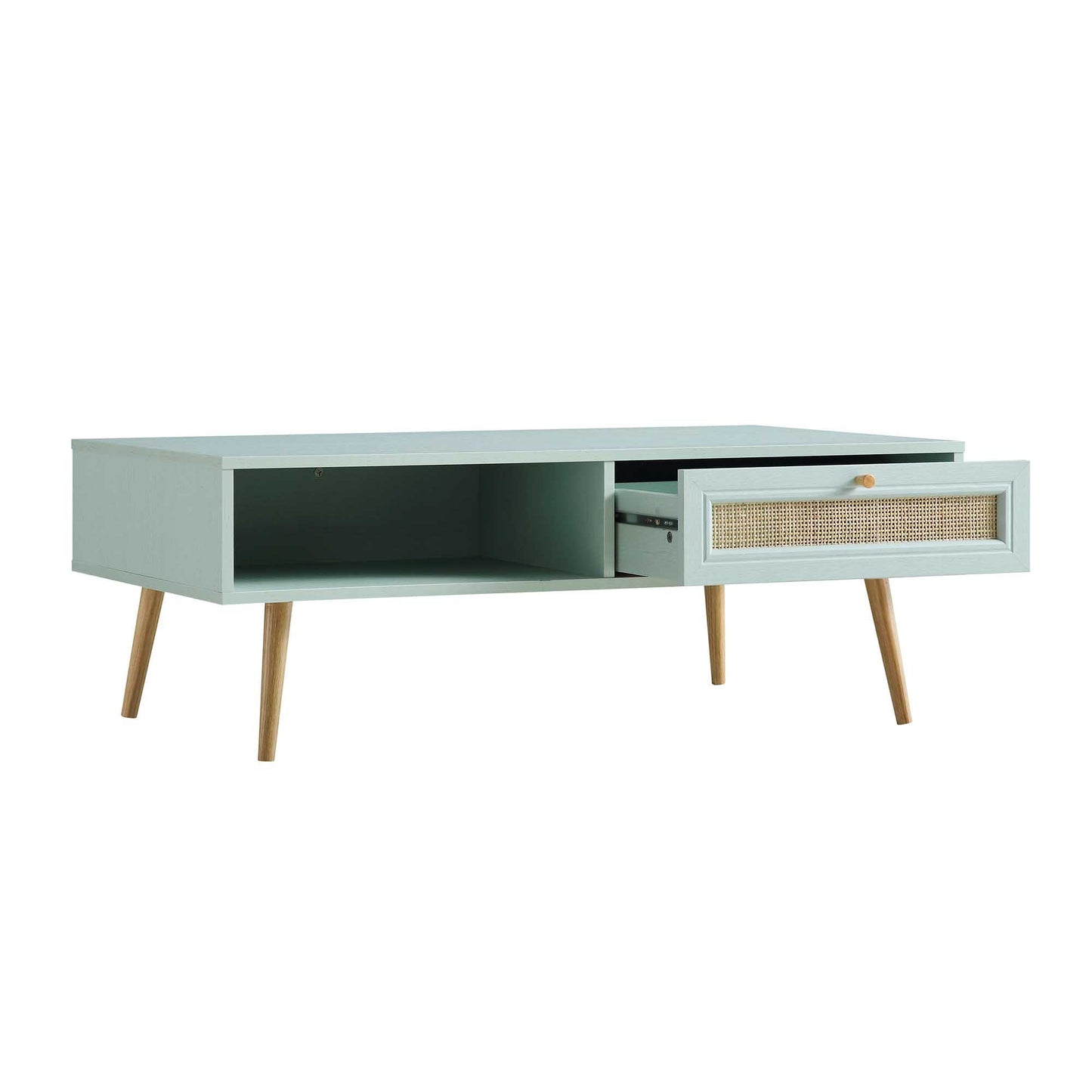 Table basse en rotin tressé Frances en bois couleur menthe