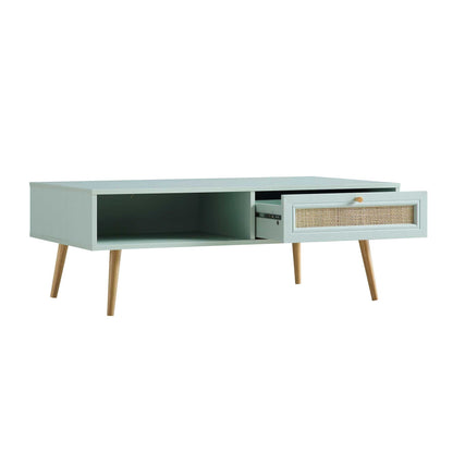 Table basse en rotin tressé Frances en bois couleur menthe