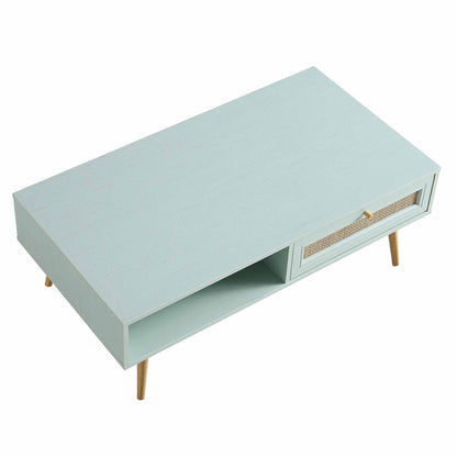 Table basse en rotin tressé Frances en bois couleur menthe