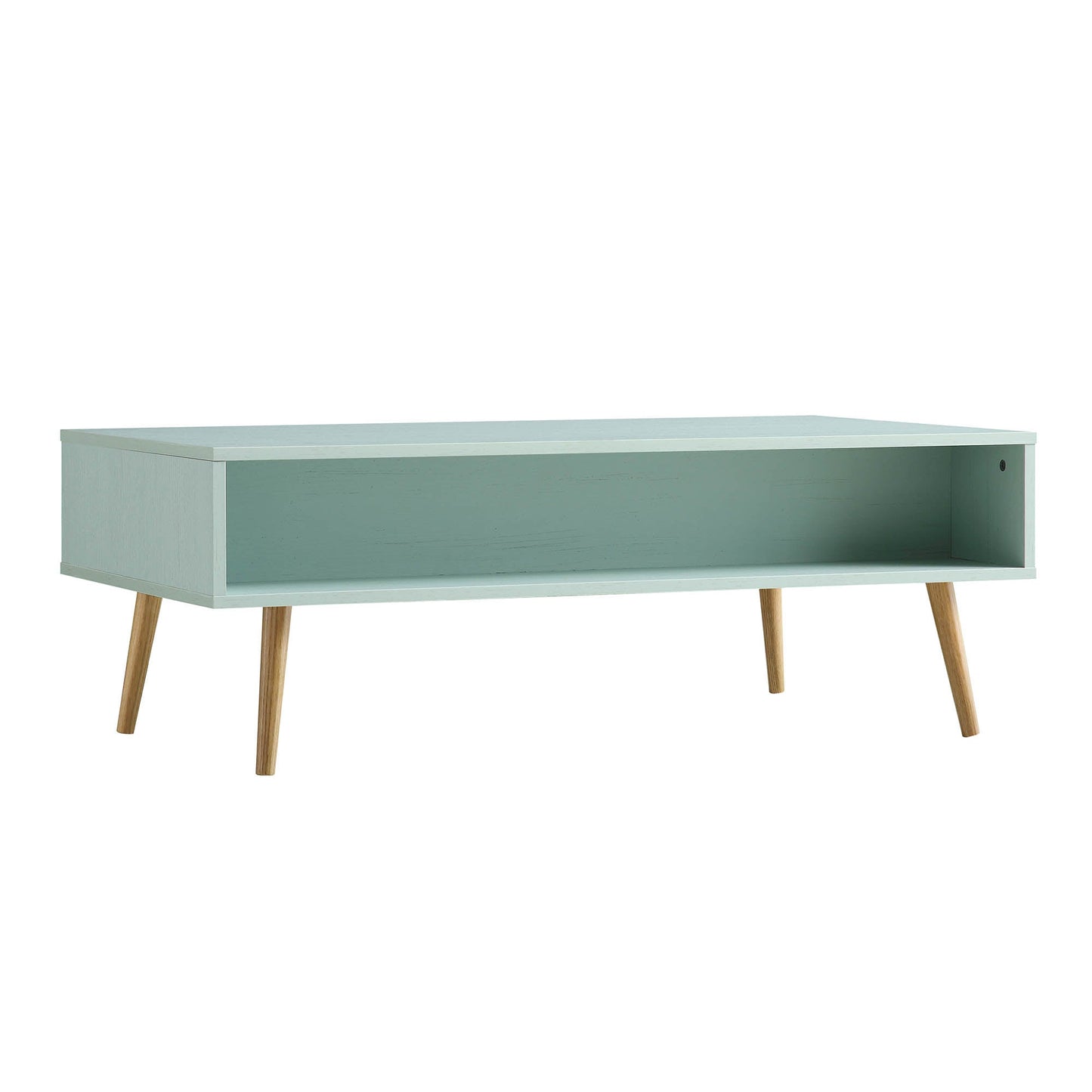 Table basse en rotin tressé Frances en bois couleur menthe