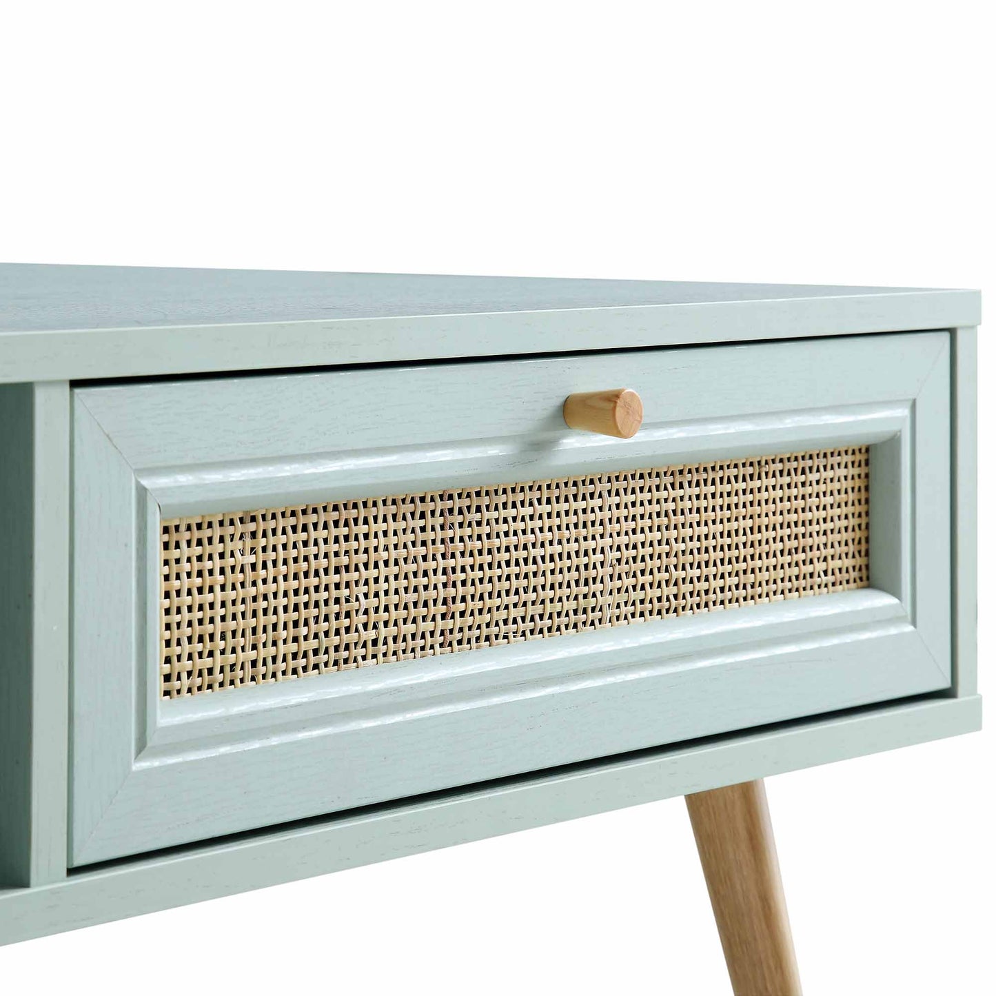 Table basse en rotin tressé Frances en bois couleur menthe