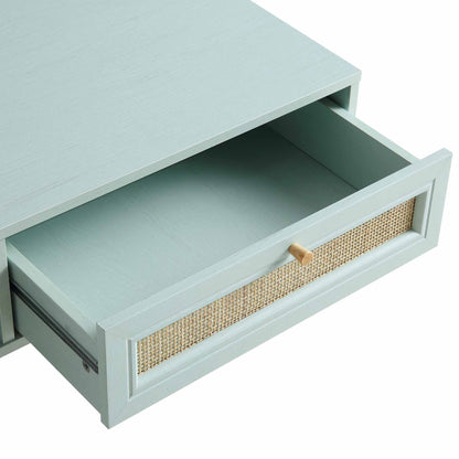 Table basse en rotin tressé Frances en bois couleur menthe