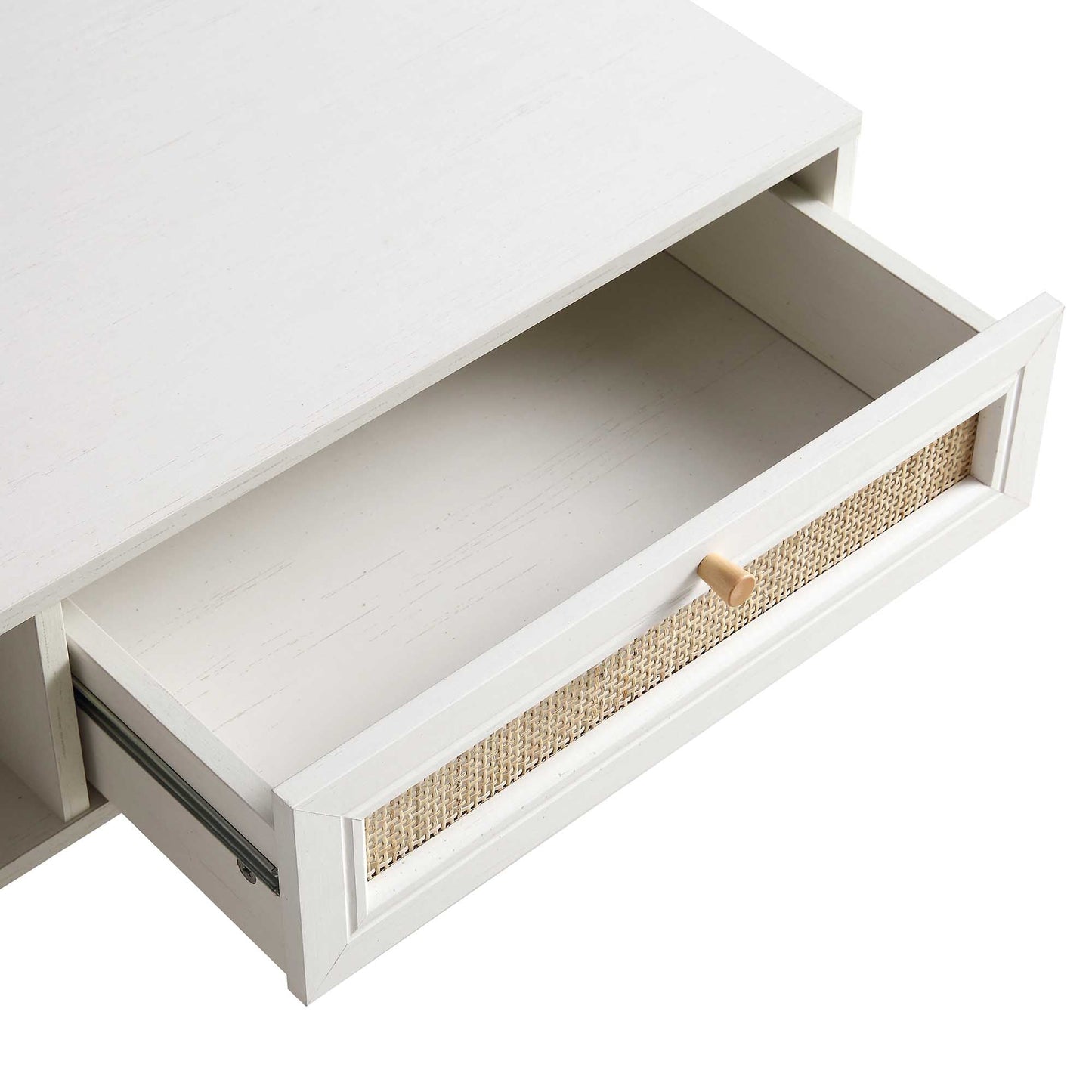 Table basse en bois et rotin tressé Frances, blanche