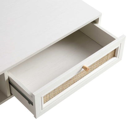 Table basse en bois et rotin tressé Frances, blanche