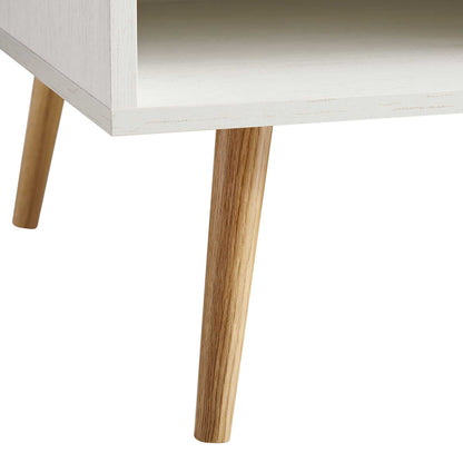 Table basse en bois et rotin tressé Frances, blanche