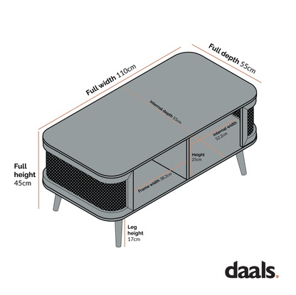Table basse courbée en rotin Izzy, blanche