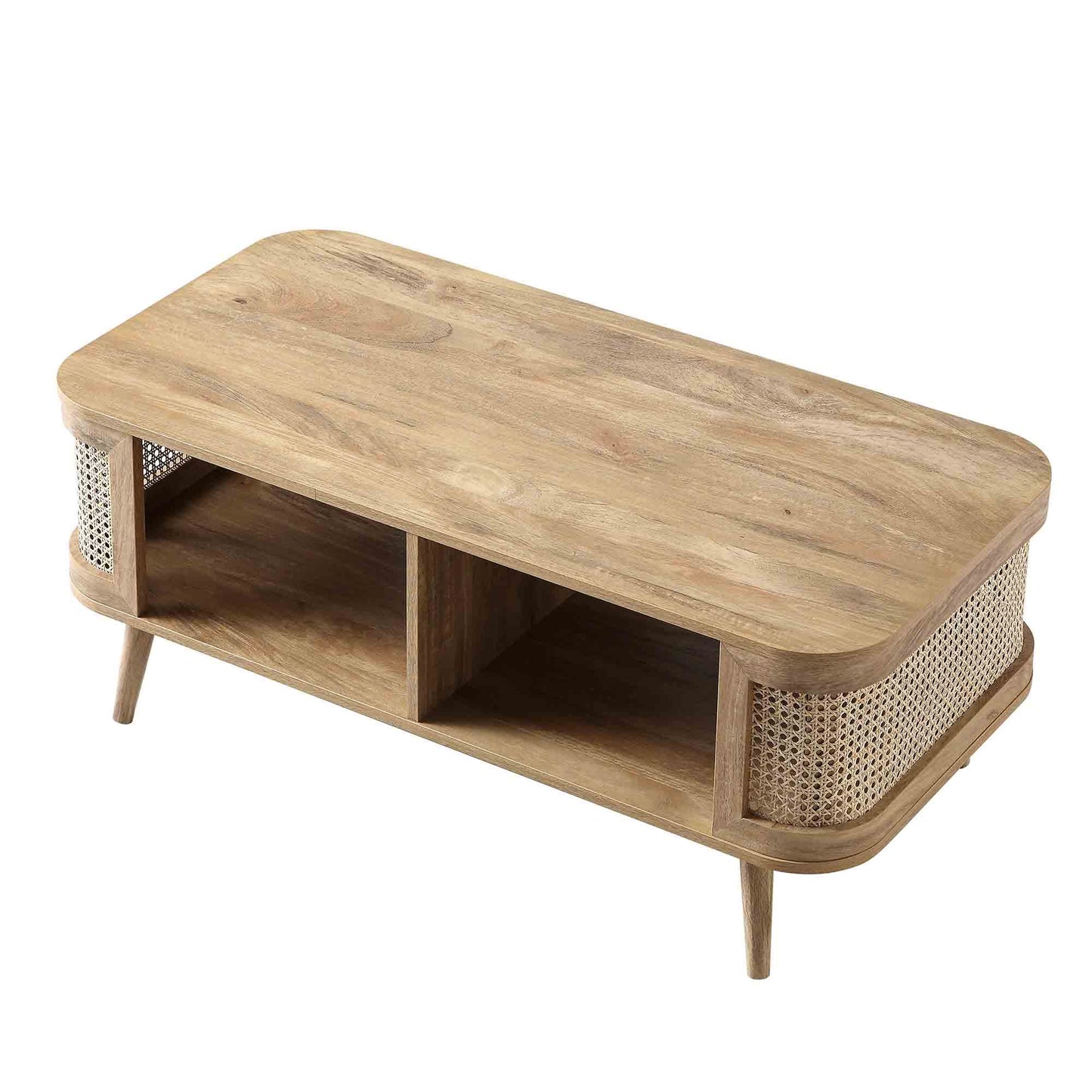 Table basse courbée en rotin Izzy, naturel