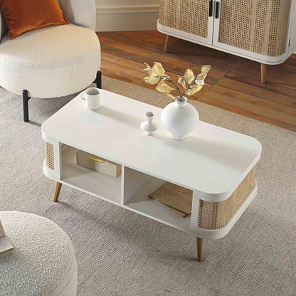 Table basse courbée en rotin Izzy, blanche