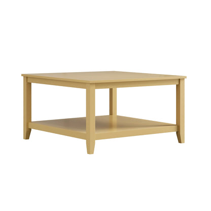 Table basse carrée Oakham 80 cm, rotin jaune