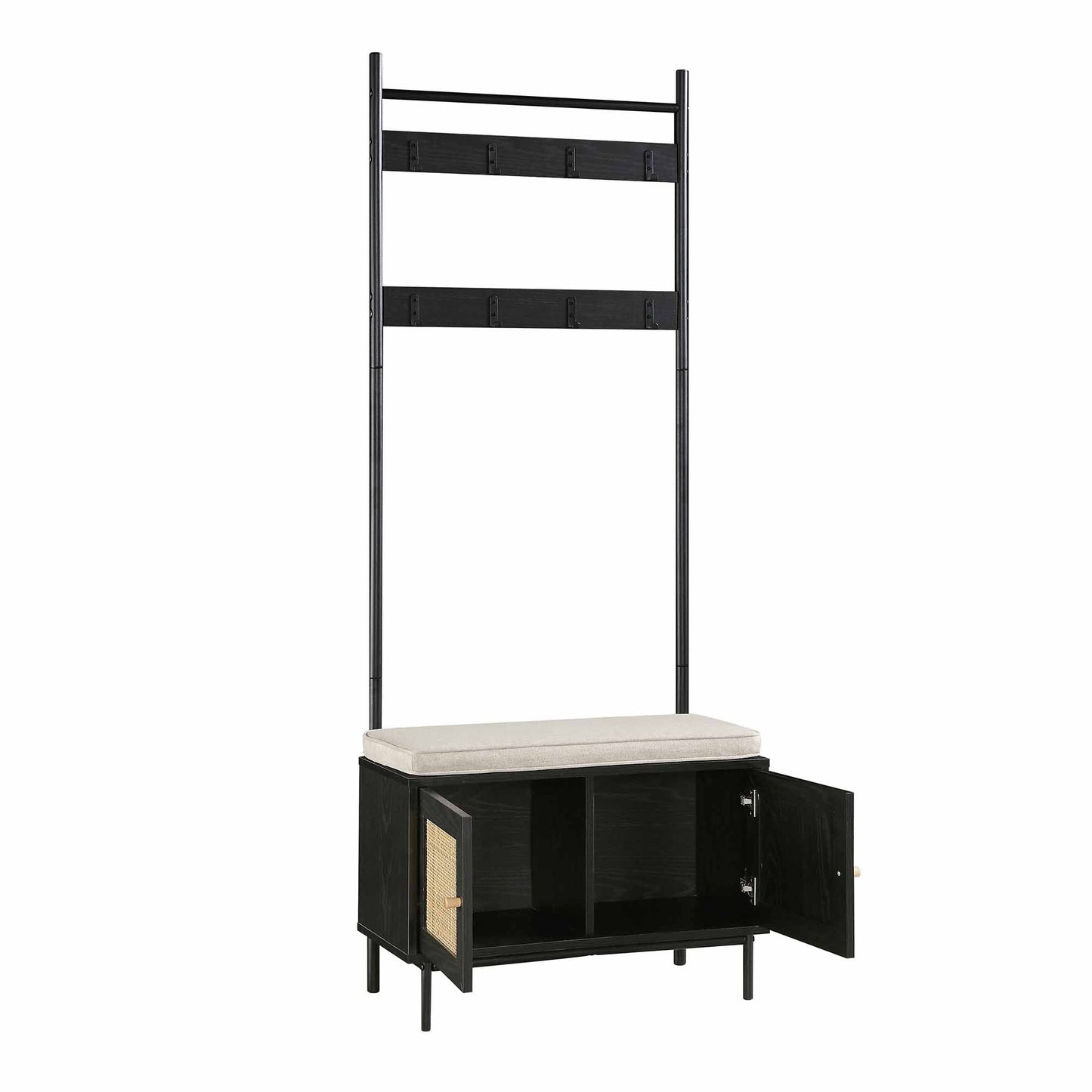 Meuble d'entrée tissé Frances avec coussin, noir