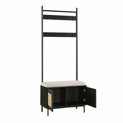 Meuble d'entrée tissé Frances avec coussin, noir