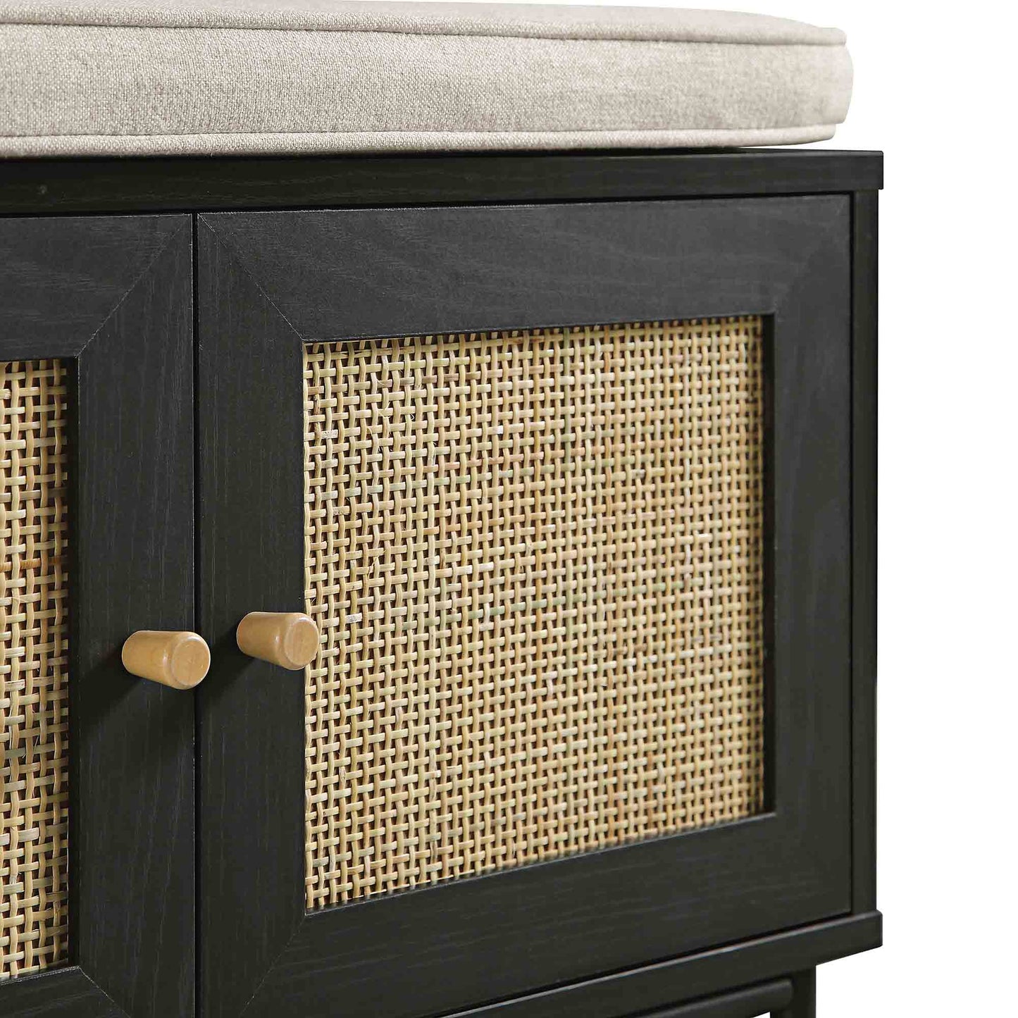 Meuble d'entrée tissé Frances avec coussin, noir