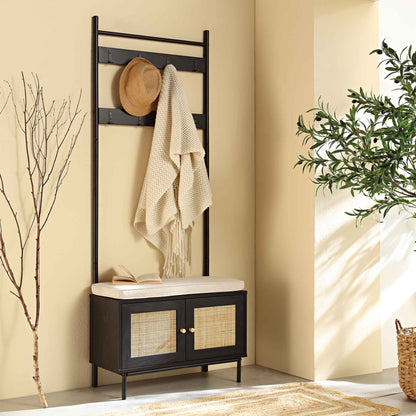 Meuble d'entrée tissé Frances avec coussin, noir