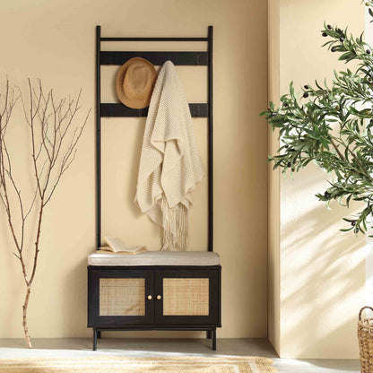 Meuble d'entrée tissé Frances avec coussin, noir