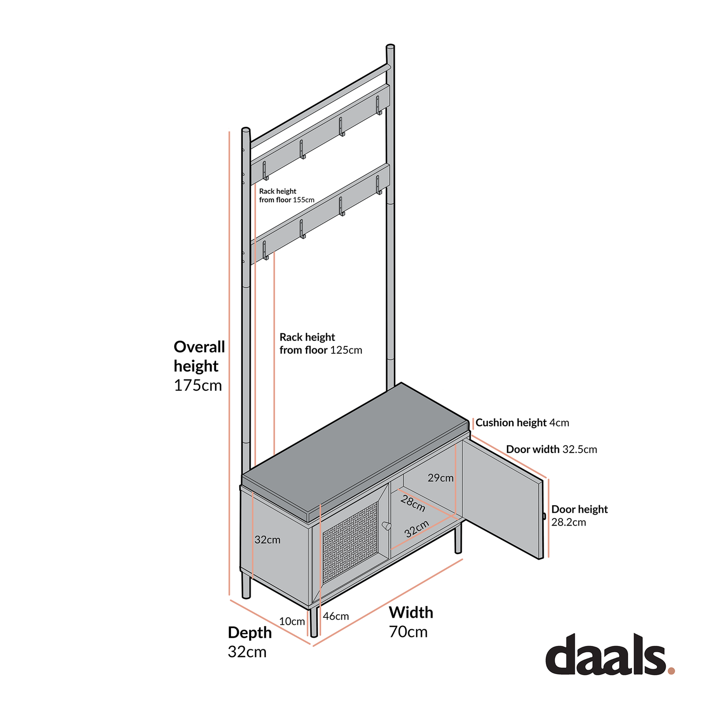 Meuble d'entrée tissé Frances avec coussin, noir