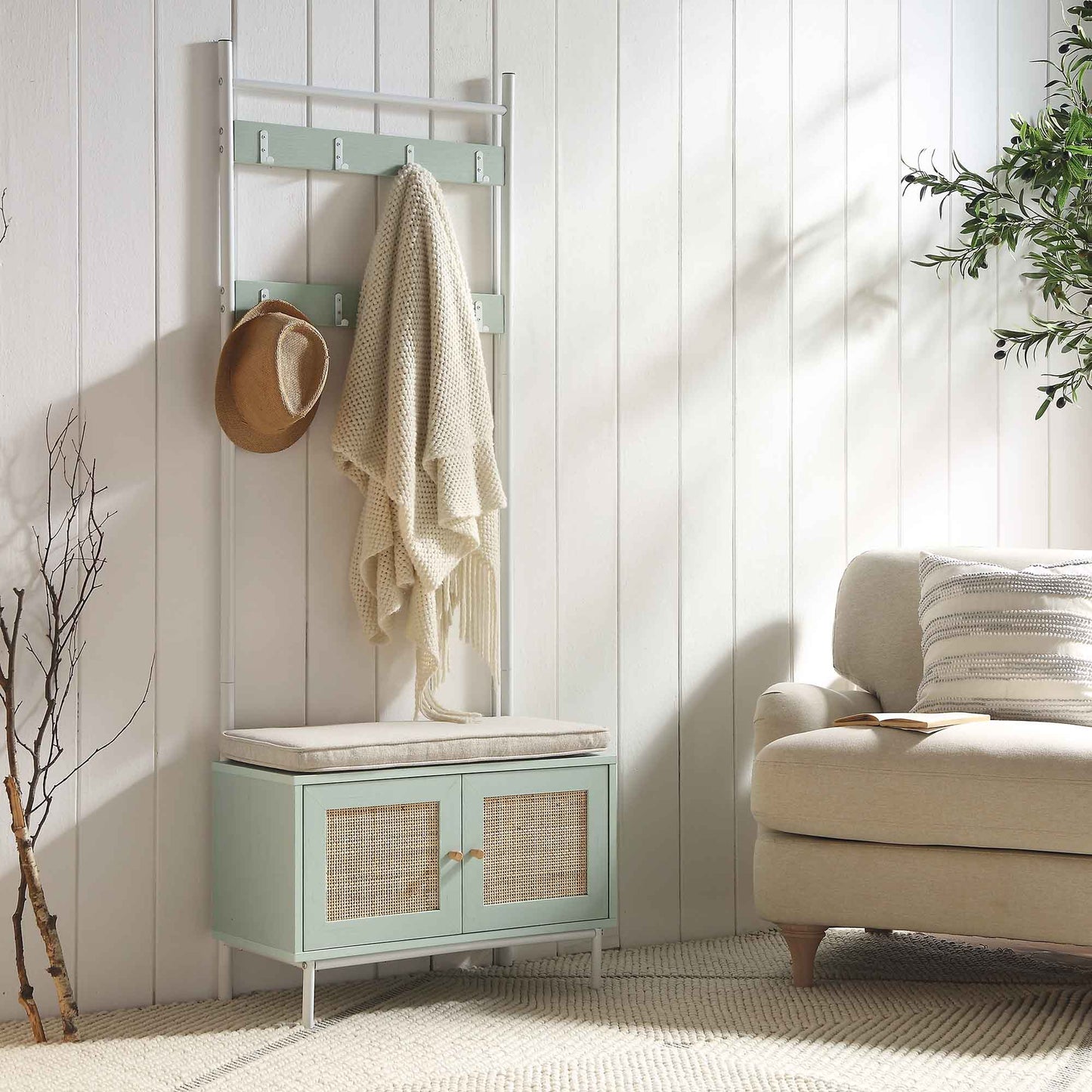 Meuble d'entrée tissé Frances avec coussin, menthe