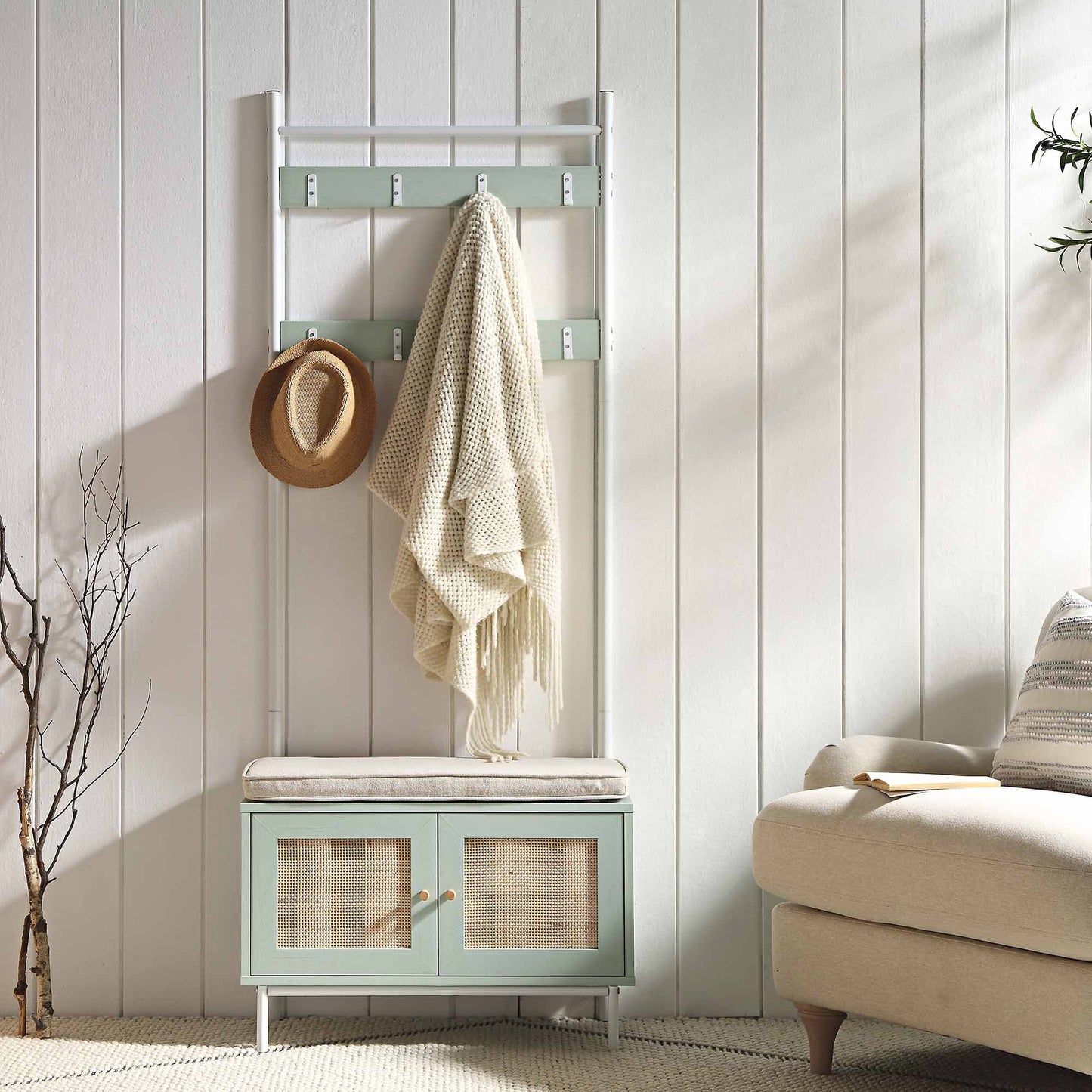 Meuble d'entrée tissé Frances avec coussin, menthe