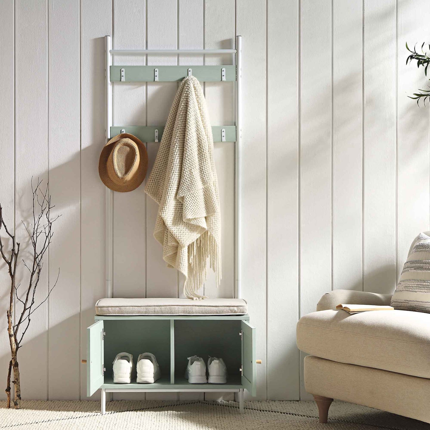 Meuble d'entrée tissé Frances avec coussin, menthe