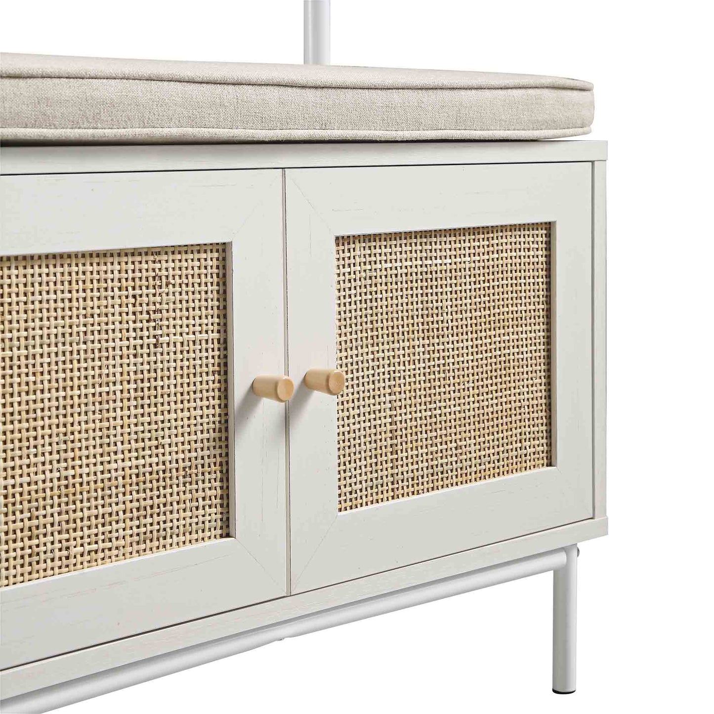 Meuble d'entrée tissé Frances avec coussin, blanc